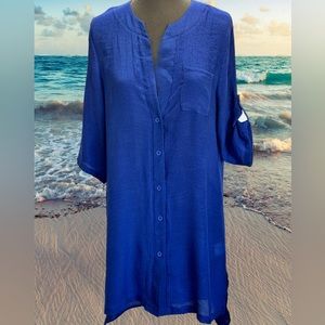Ekouaer Cobalt Blue Swimsuit Beach Cover Up Shirt Size S